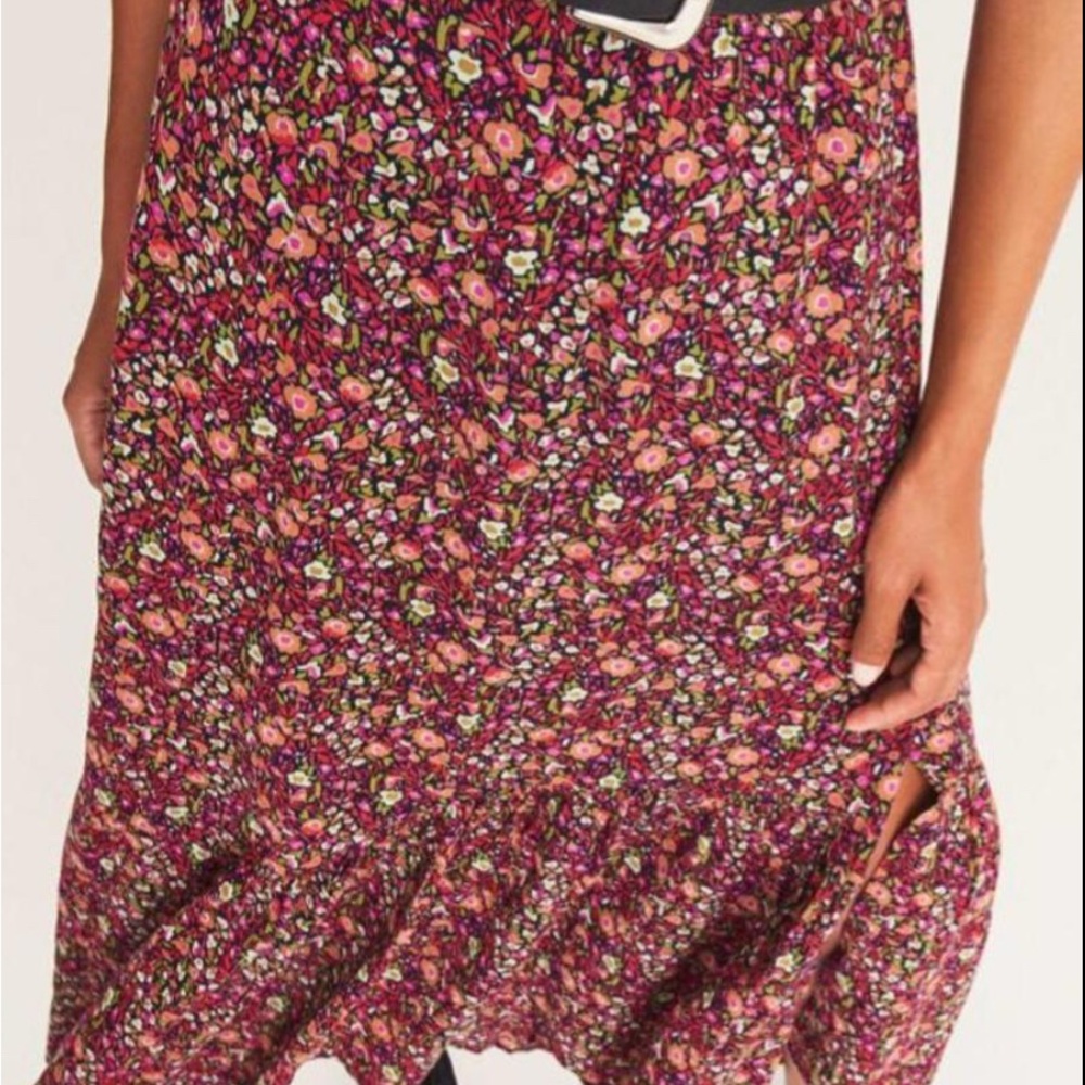 BA&SH Sena Gathered Floral-Print Crepe Wrap Midi Skirt